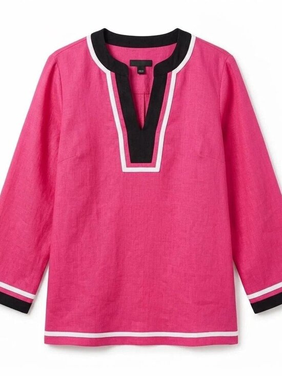 Talbots Tops - Talbots Women Petite Small Tunic Pink Black White Linen Coastal Preppy Resort